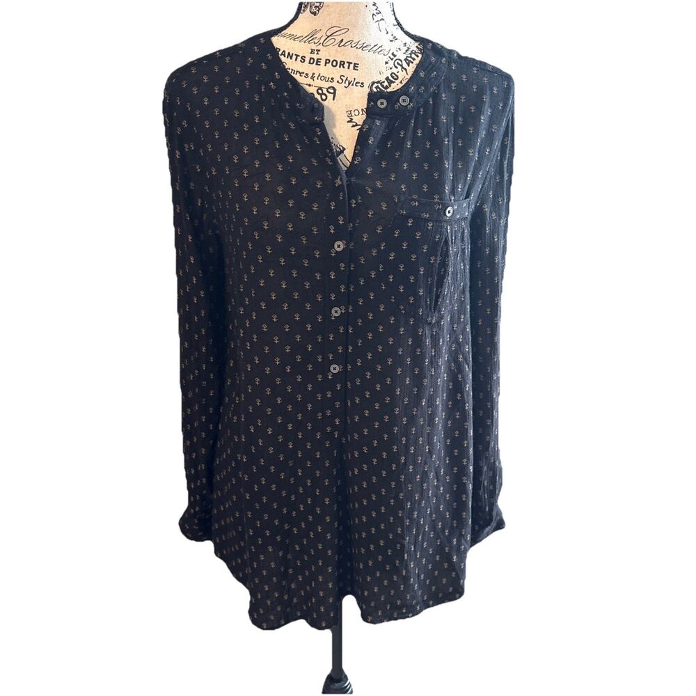 Free People Coal Combo Tribal Tunic Top Sz XS Black Baggy High Low Dress Boho